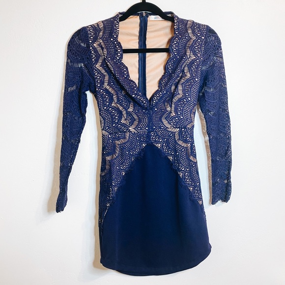 Blue and Nude Bodycon Dress - Picture 1 of 7